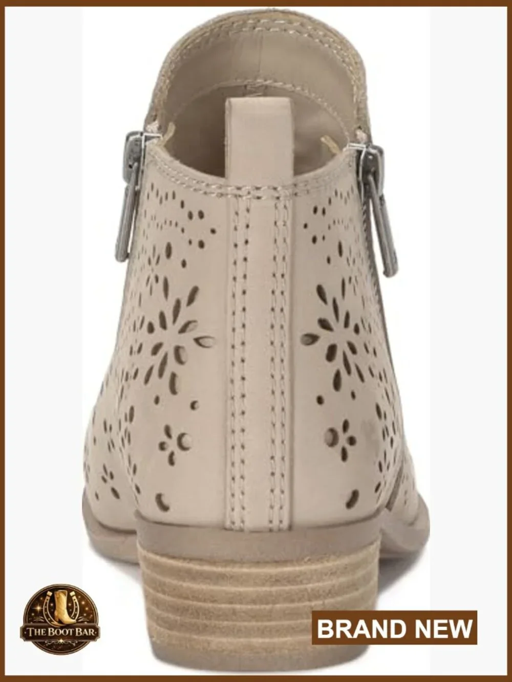 Leather Ankle Booties with Block Heel and Dual Zippers, Size 8
